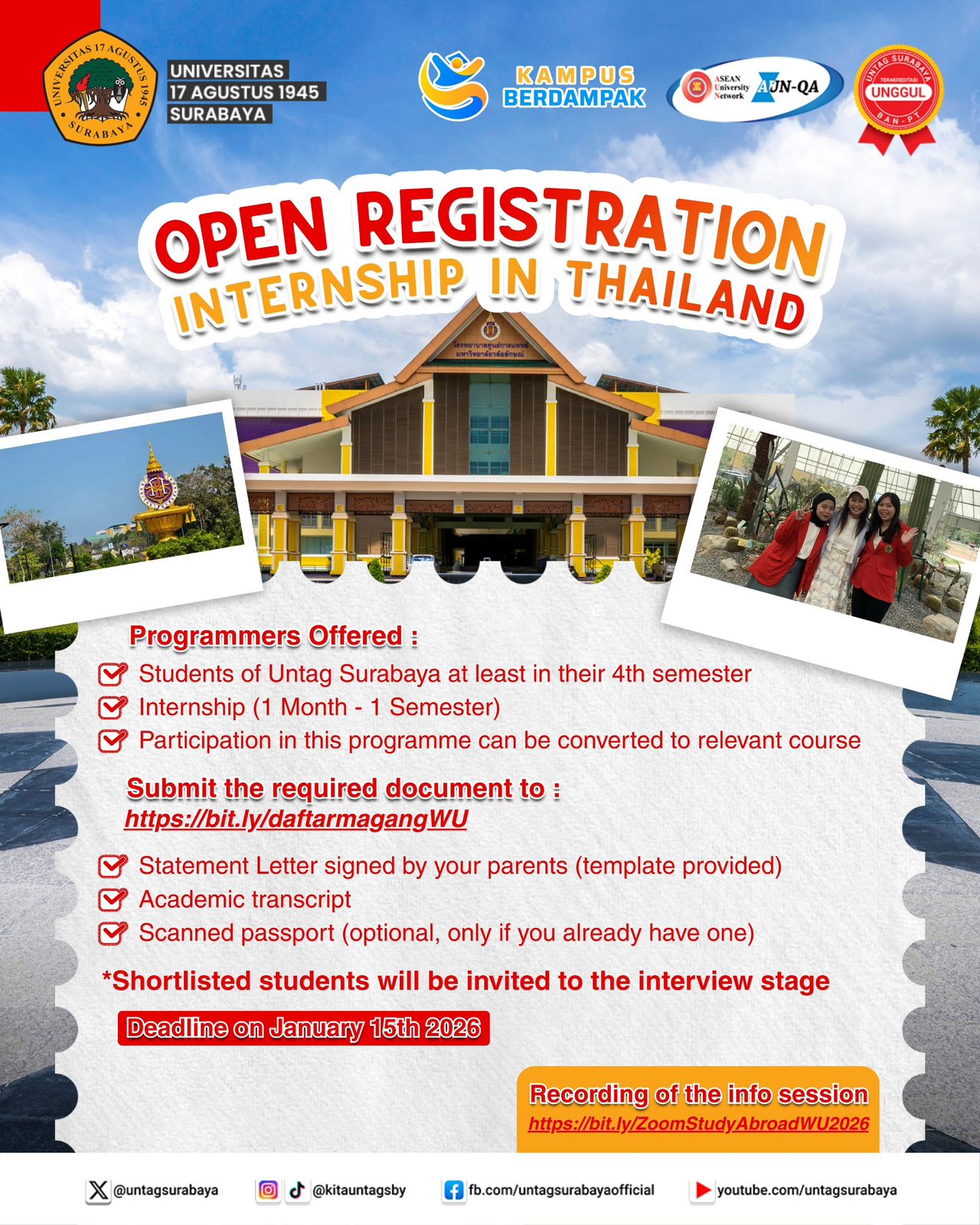 Open Regristration Intership In Thailand 2026