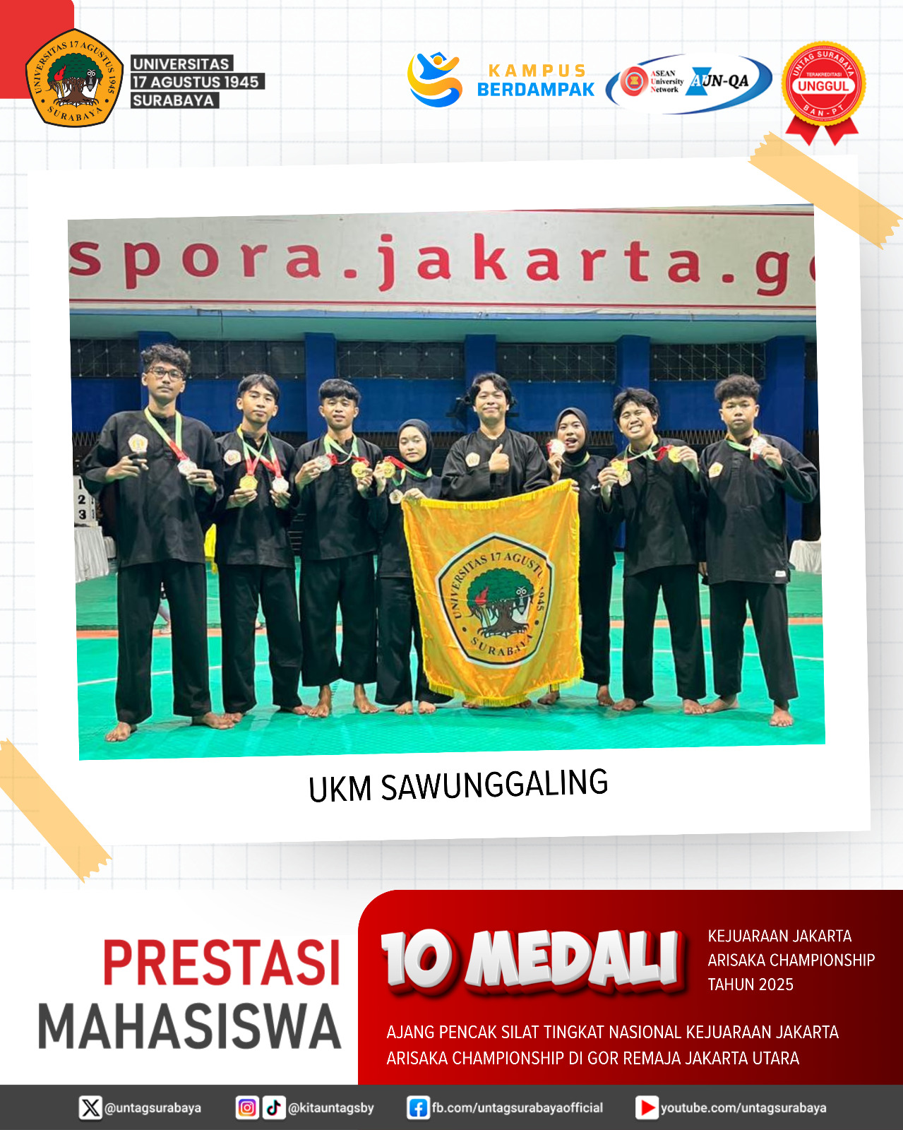 Mahasiswa Universitas 17 Agustus 1945 Surabaya Memperoleh Prestasi 10 Medali Dari Kejuaraan Jakarta Arisaka Championship Tahun 2025 