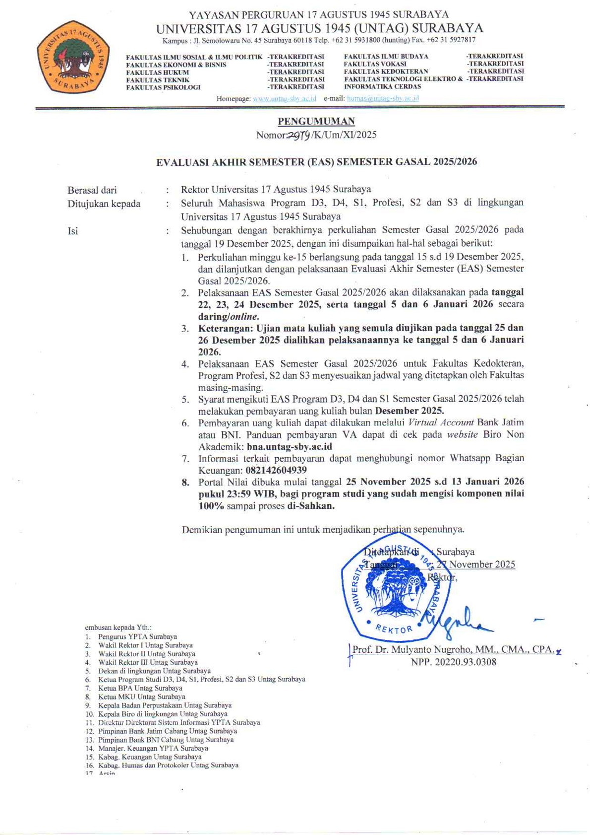 Pengumuman EAS Semester Gasal 2025-2026