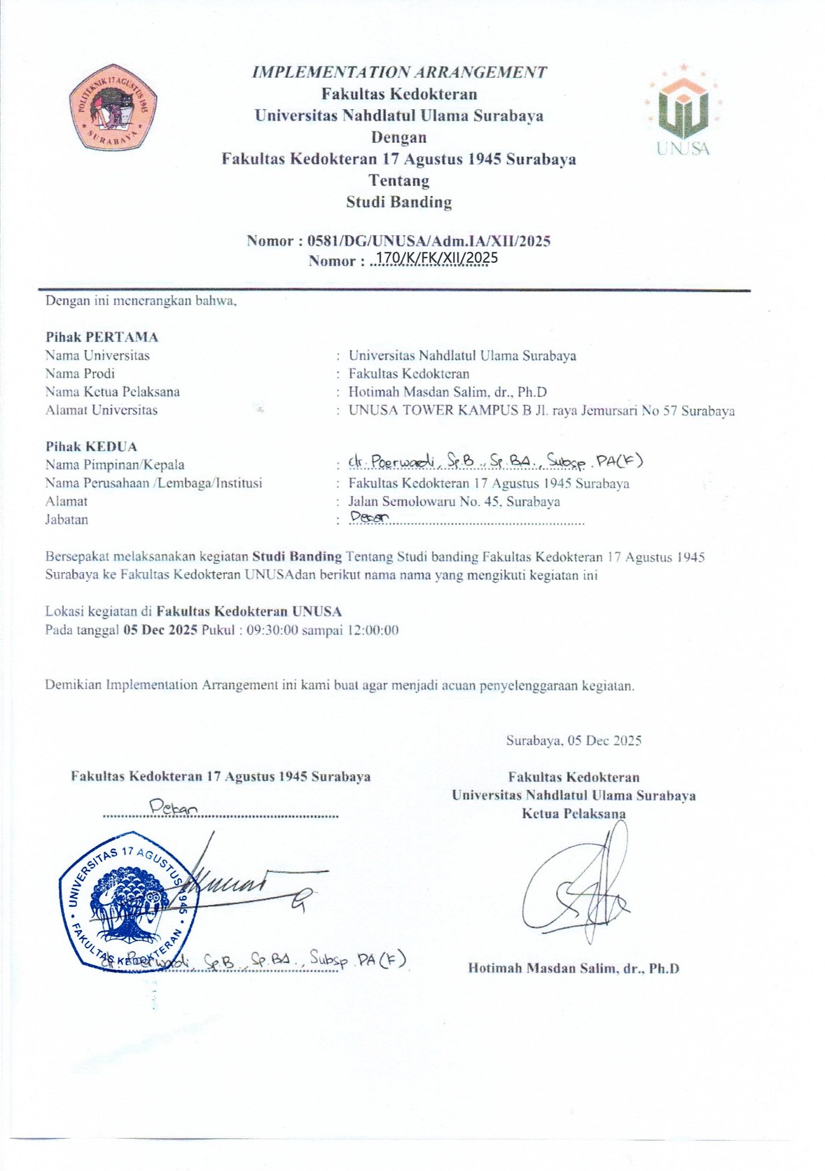 Fakultas Kedokteran Untag Surabaya Lakukan Studi Banding ke Fakultas Kedokteran Unusa Untuk Persiapan Akreditasi Pertama