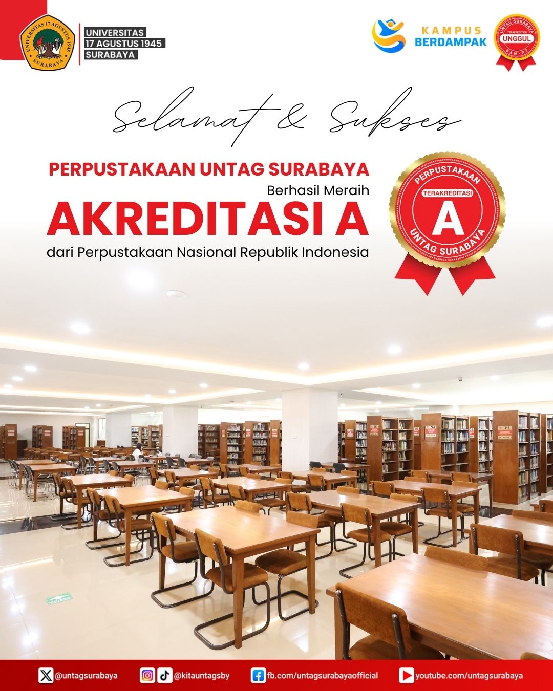Perpustakaan Untag Surabaya Meraih Akreditasi Unggul dari Perpustakaan Nasional RI