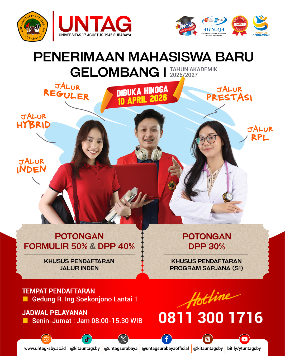 Pendaftaran Gelombang I Tahun Akademik 2026/2027 Untag Surabaya