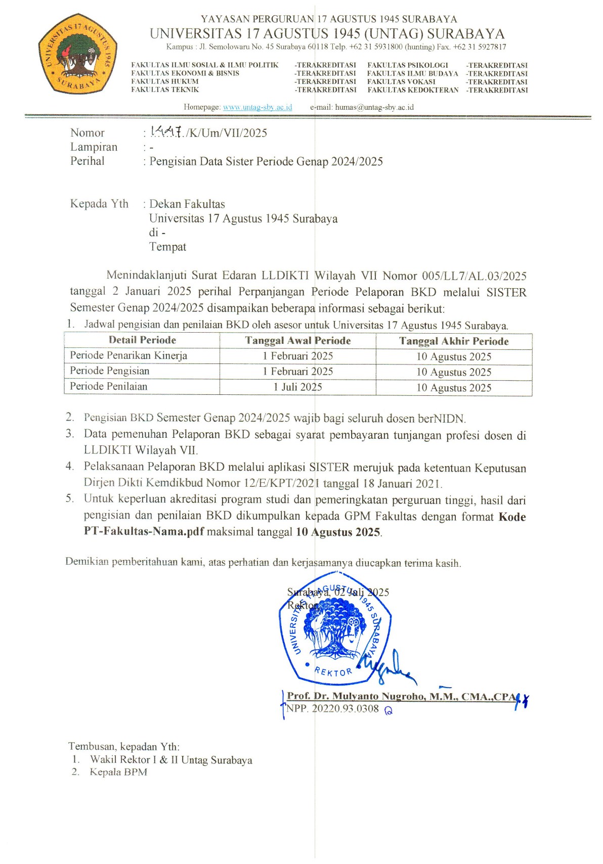 Pengisian Data Sister Semester Genap 2024 2025