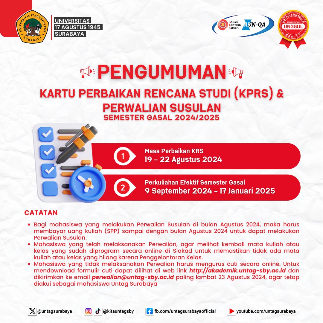 Pengumuman Kartu Perbaikkan Rencana Studi (KPRS) dan Perwalian Susulan Semester Gasal 2024/2025