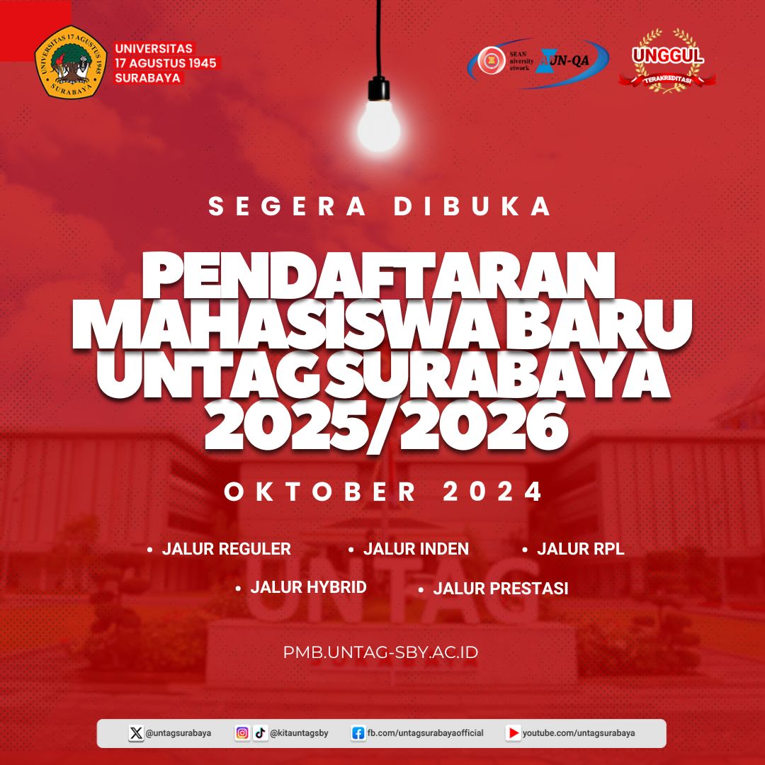 Telah Dibuka Pendaftaran Mahasiswa Baru Untag Surabaya Tahun Akademik 2025/2026 