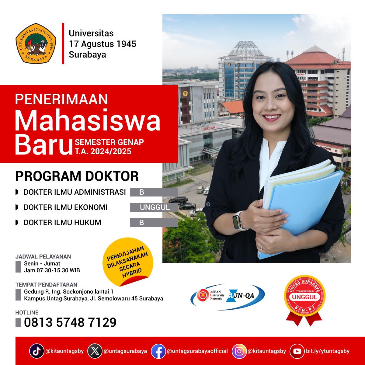 Informasi Pendaftaran Penerimaan Mahasiswa Baru  Program Doktor (S3) Di Untag Surabaya  TA 2025/2026