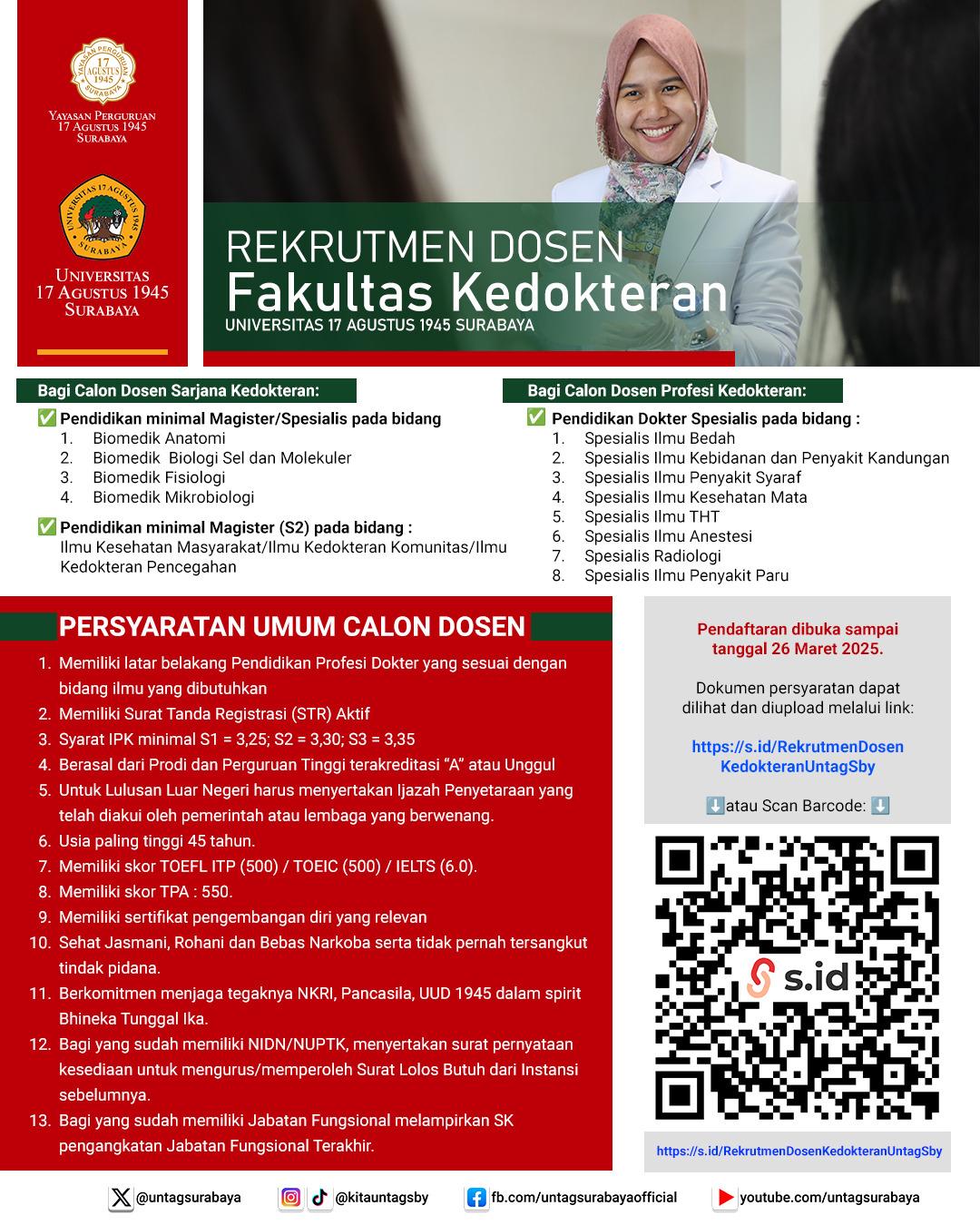 Informasi Rekrutmen Dosen Fakultas Kedokteran Untag Surabaya