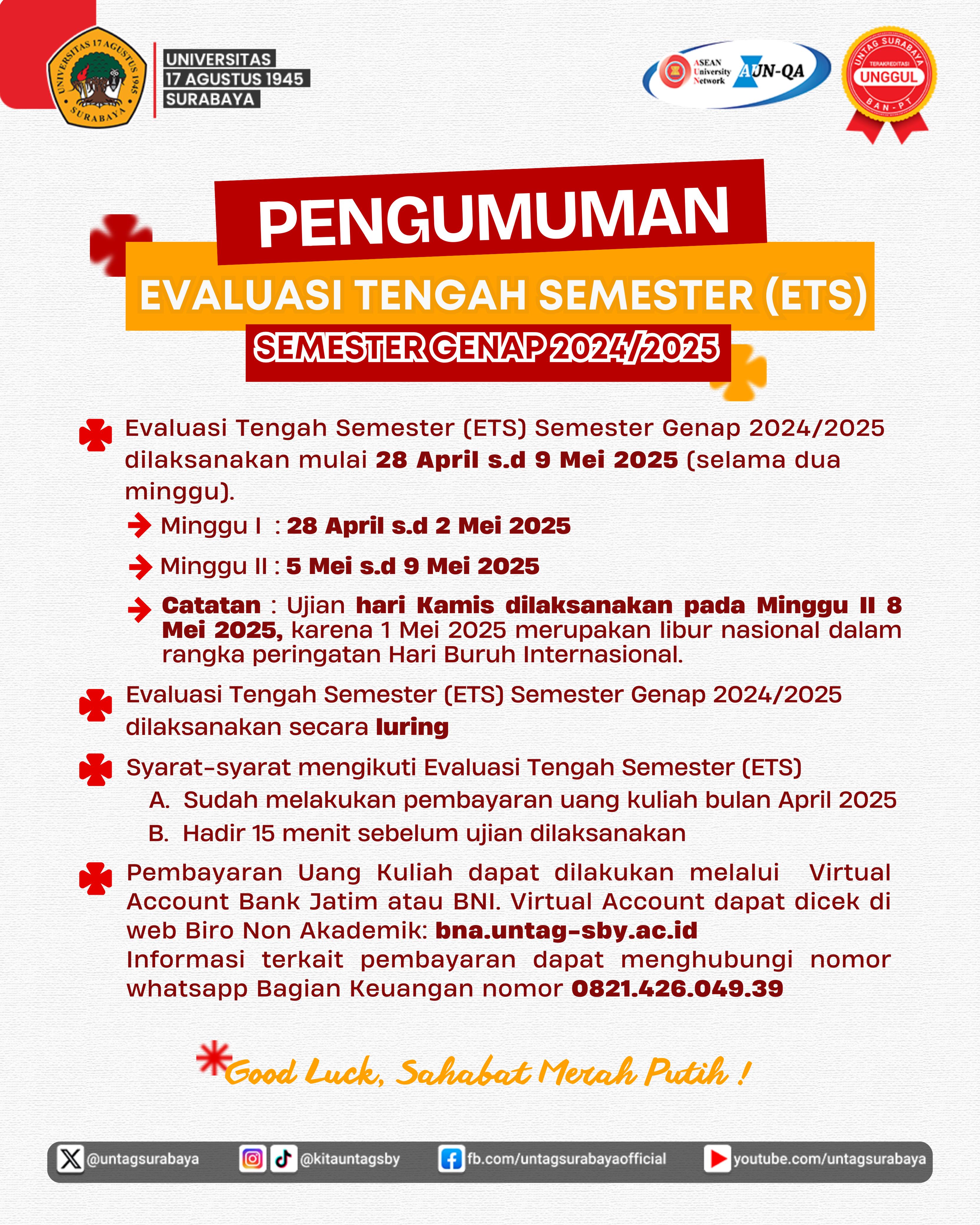 Pengumuman Pelaksanaan ETS Semester Genap 2024 2025