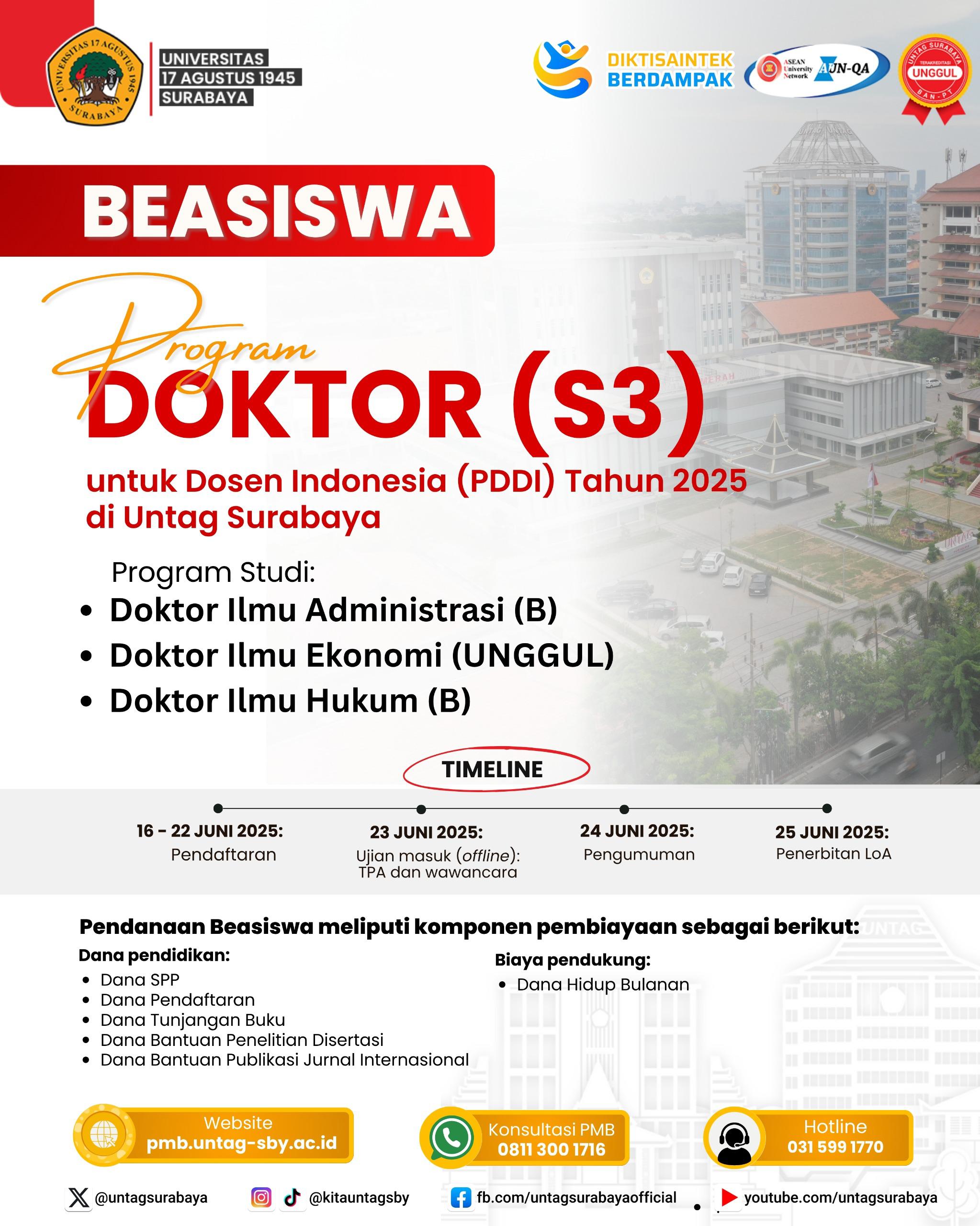 Untag Surabayaa Membuka Program Beasiswa Program Doktor Untuk Dosen Indonesia