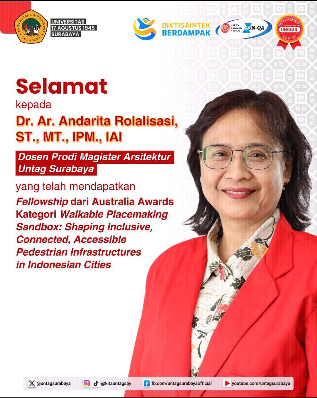 Dosen Magister Arsitektur Untag Surabaya Raih Fellowship Australia Awards