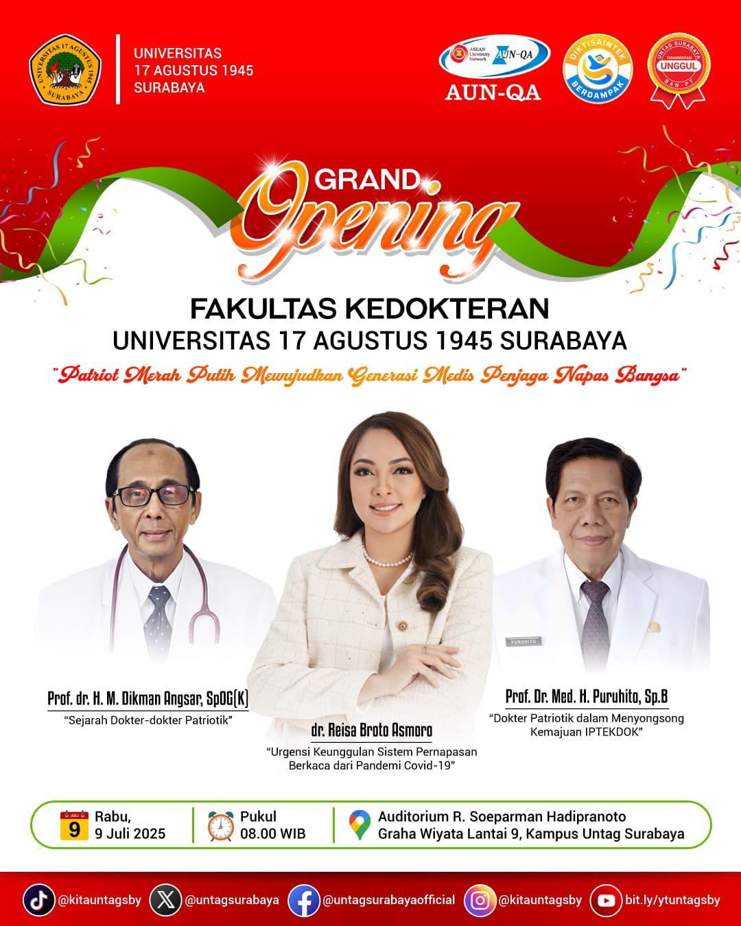 Fakultas Kedokteran Untag Surabaya Menyelenggarakan Seminar Turut Mengundang dr. Reisa Broto Asmoro