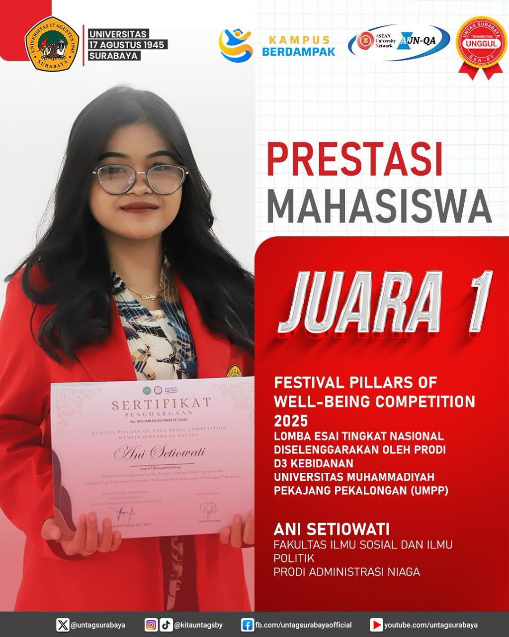 Prestasi Mahasiswa Untag Surabaya di Festifal Pillars Of Well-Being Competition 2025
