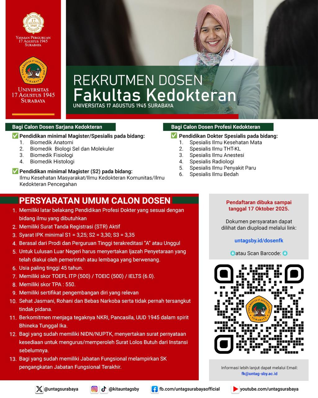 Rekrutmen Dosen Fakultas Kedokteran Untag Surabaya