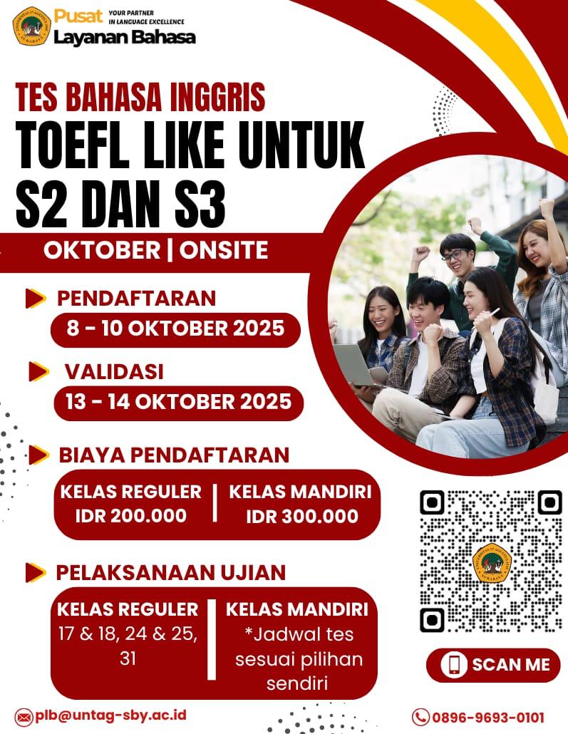 Untag Surabaya Menyelenggarakan Tes Bahasa Inggris TOEFL LIKE Untuk S2 dan S3