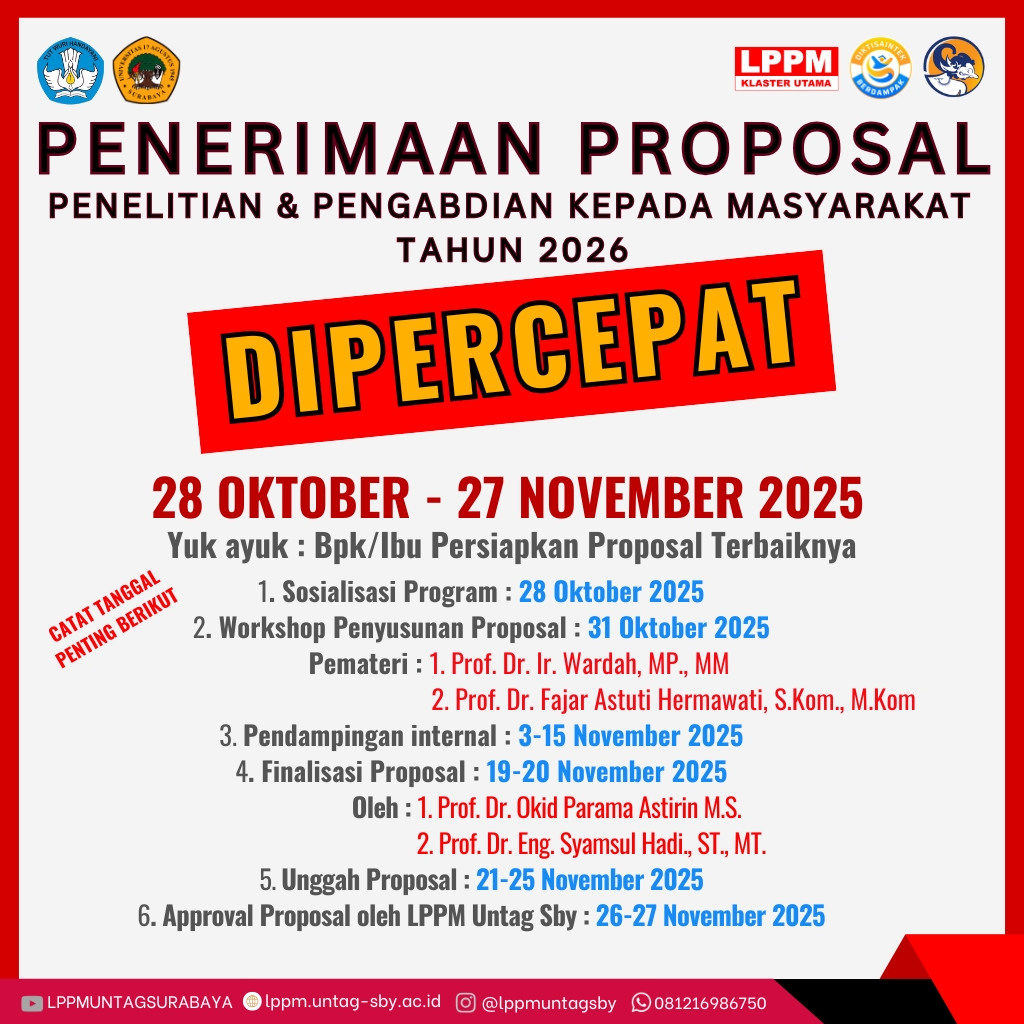 Penerimaan Proposal Penelitian dan PkM Untag Surabaya Tahun 2026
