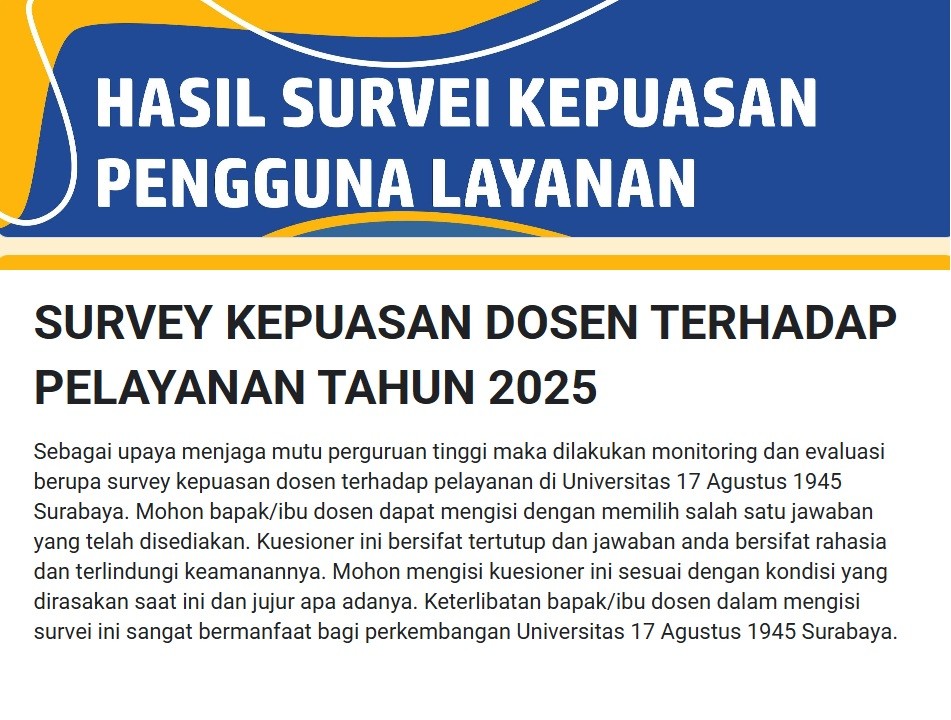 Pemberitahun Pengisian Survey Kepuasan Dosen terhadap Pelayanan 2025 Untag Surabaya